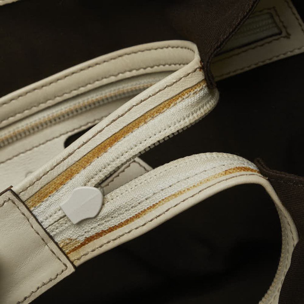 Gucci GG Canvas Handbag Tote Bag Beige Tan White Leather - Picture 7 of 7